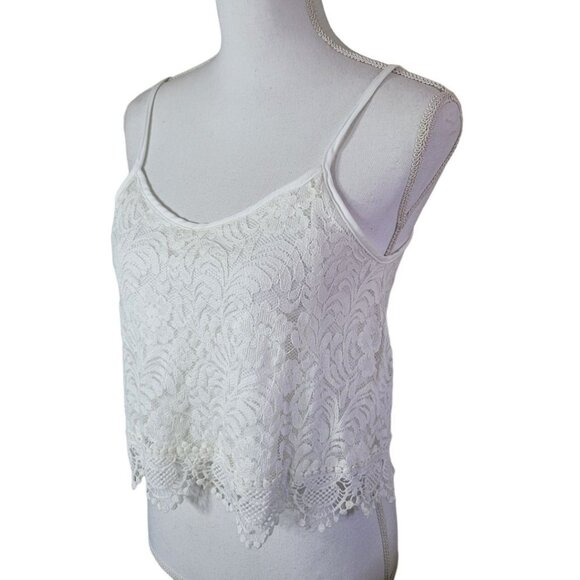 Ambiance Lace Doily Crop Tank Spaghetti Strap Off White Womens Medium - Picture 11 of 11